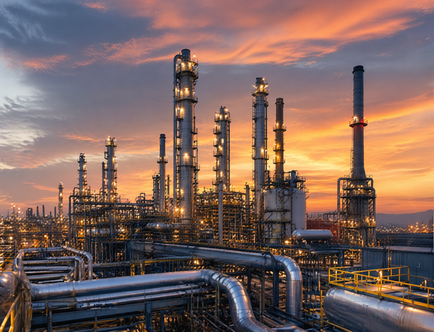 Oil refinery at dusk